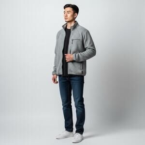 J Crew Nordic Men’s Medium Gray Jacket Polartec Sweater Fleece